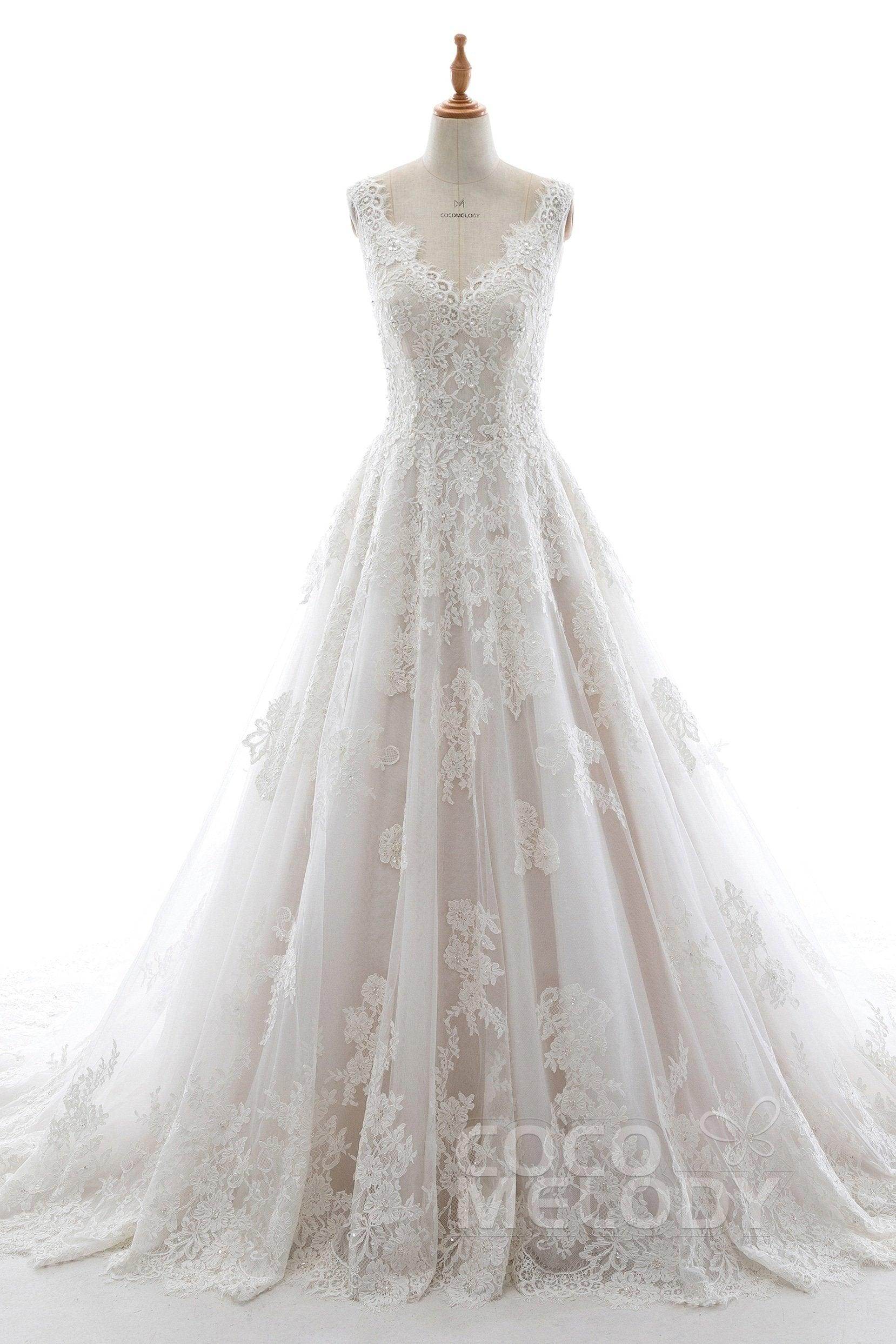 A-Line Court Train Tulle and Organza Wedding Dress LD5698 - COCOMELODY